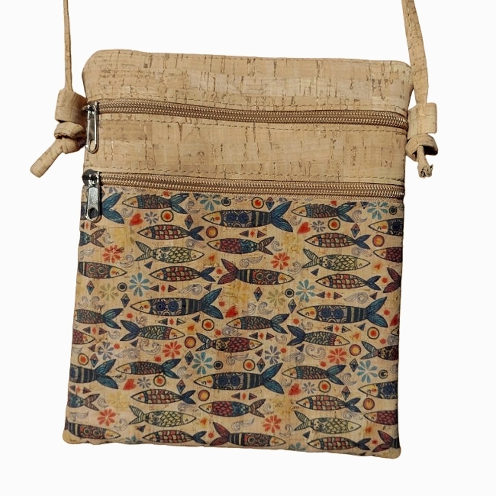 Cork crossbody bag with fish design